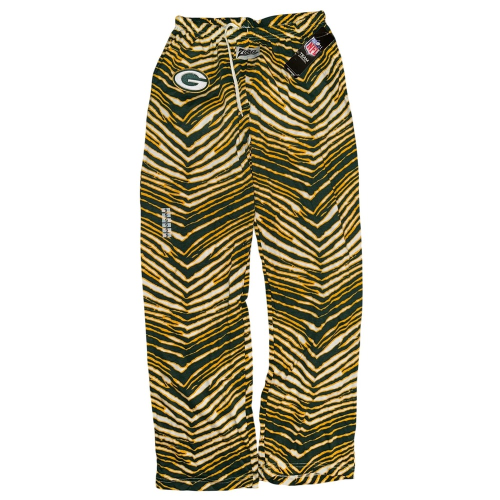 NFL Green Bay Packers Zubaz Pants Womens Small Green Gold Zebra Print NWT